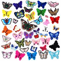 Butterfly Iron On Patches Embroidery Applique Clothes Sewing Supplies Decorative Badges Stickers Pink Green Yellow White Black