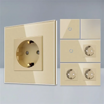 Bingoelec Touch Switch Gold And Electrical Sockets With Crystal Glass Panel Home Improvement