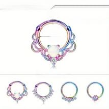1Pc 316L 16G Stainless Steel Septum Nose Rings for Women, Dazzling CZ Opal Septum Ring Rainbow Septum Cartilage Piercing Jewelry