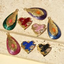 3pcs/Lot Stainless Steel Enamel Love Earring DIY Charm Women Colorful Heart Necklace Pendant Waterdrop Natural Stone Jewelry