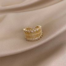 Metal Exaggerated Hollow Mesh Inlaid Zircon Gold Color Rings For Women 2025 New Fashion Luxury Korean Jewelry Wedding Party Ring