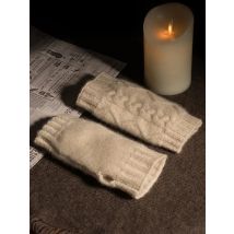 100% Real Cashmere Autumn Winter Thick Cable Gloves Mitten Fingerless Warm Wrist Length Thumb Hole Mitts Classic Female Elegant
