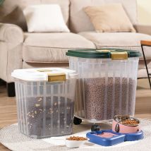 SMELL & SMILE Contenedor de Comida para Perro gato mascotas , Contenedor de Pienso con Ruedas, Caja de Alimentos para Mascotas 2 tallas 2 colores