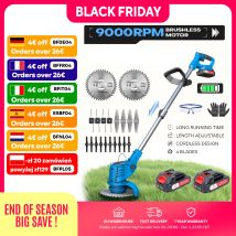 X-COTEC Giardino Decespugliatore a Batteria, con 2 Batterie 21V, Motore Senza Spazzole, 4 Tipi Lame, Palo Portatile con Lunghezza Regolabile, Altezza e Angolazione Regolabili, per Tagliare Prati,