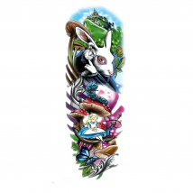 Alice and the Rabbit Full Arm Waterproof Temporary Tattoos Men Glitter Tattoo Sleeves Temporary Tatoo Fake Tattoo Stickers