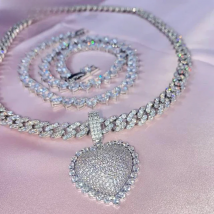 2025 New Iced Out 5A Cubic Zircon CZ Lovely Heart Pendant Necklace Hip Hop Women 5mm Tennis Chain Choker Jewelry