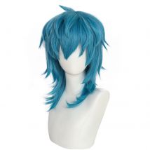 Synthetic Medium Length Straight Blue Sally Face Cosplay wig for Halloween Carnival Comic Exhibition