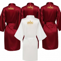 Birthday Party Queen&Squad Robes Satin Pajamas Robe Dressing Gown Pajamas gold writing kimono robe