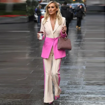 HIGH STREET Newest 2026 Designer Runway Suit Set Women's Single Button Color Block Blazer Flare Pants Suit