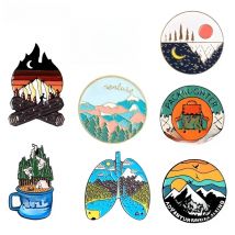 Outdoors Mountain Starry Night Enamel Pin Custom Wild Camping Hiking Brooches Bag Clothes Lapel Pin Adventure Badge Jewelry Gift