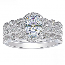 Newshe 3 Pieces Wedding Engagement Rings Set for Women 925 Sterling Silver Jewelry Art Deco Bands Oval AAAAA Cubic Zircon Ring