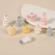 5Pcs 3D Cute Flocking Sea Otter Yellow Chicken Charms Cartoon Animal Pendant DIY Keychain Earring Jewelry Accessories Gifts