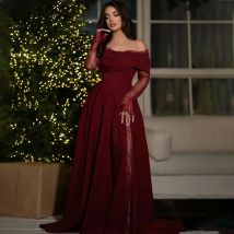 Eightale Lace Chiffon Evening Dress Off Shoulder Long Sleeve Mermaid Prom Party Dress Women Dubai Formal Gowns Customized