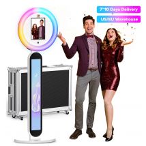 Supporto per selfie portatile per cabina fotografica per iPad tramite controllo remoto APP con luce ad anello RGB per eventi di nozze con custodia
