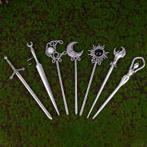 Witch Sword Crescent Moon Goddness Hair Stick Pagan Occulet Hairpin Amulet Spirit Hair Jewelry For Women