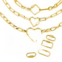 TOUREDBEADS 4pcs Stainless Steel Heart Screw Locking Clasp Gold Oval Square Carabiner Clasps for Necklace Keychain Making