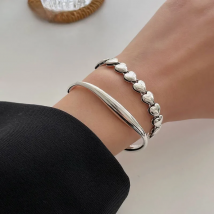 Foxanry Silver Color Love Heart Bracelets for Women INS Fashion Elegant Simple Couples Bangles Party Jewelry Wholesale