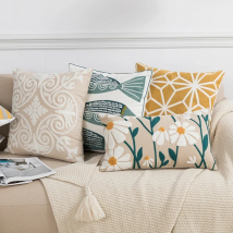 Home Decor Cushion Cover Daisy Floral Geometric 45x45cm/30x50cm Yellow Blue Embroidery Pillow Cover Soft Cozy for living room