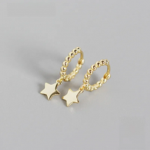 WOOZU Genuine 925 Sterling Silver Glossy Round Bead Star Pendant Drop Earrings For Women Girls Party Hip Hop Trendy Jewelry Gift