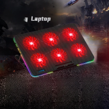 Coolcold RGB Lighting Gaming Style 6 Fans LED Screen 12-15.6inch Laptop Cooling Pad  With Mobile Phone Holder