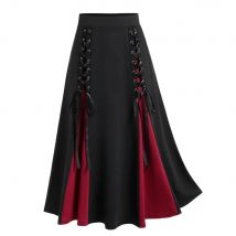 ROSEGAL Plus Size  Gothic Lace Up Two Tone Godet Hem Midi  Victorian Walking Skirt   2025 Hem Colorful Y2K  A Line Skirts