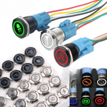 16mm 19mm 22mm Waterproof Custom Metal Push Button Switch Start Stop LED Light For Motorcycle Car Fog Switch Black Silver 12V24V