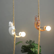 Resin White color chameleon Pendant Light For Living Room Hemp Rope Pendant Lamp Art Study Room Led lizard Animal Light Fixtures