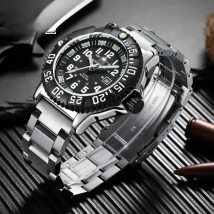 Addies Dive Men Fashion Casual Watch Calendar Display 50m Waterproof Tube Luminous Watch Black Dial Rotating Bezel Quartz Watch