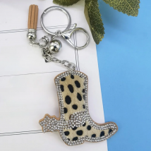 Leopard Print Rhinestone High Heels Keychain Pendant Fashion Ladies Car Key Accessory Alloy Jewelry Gift Small