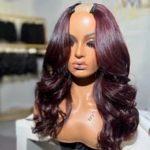 Burgundy Wave Human Hair U Part Wig for Women Middle/Left/Right Openning Options Peruvian Remy Hair 180 Density Wig