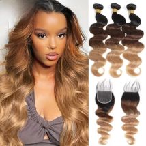 Ombre Color Body Wave Human Hair Bundles with closure 100% Unprocessed Virgin Hair 1b/4/27 Colored Bundles human Hair Extension