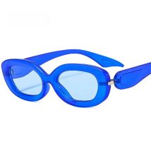 SO&EI Ins Popular Fashion Oval Sunglasses Women Retro Brand Designer Shades UV400 Men Blue Champagne Sun Glasses