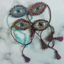 Ethnic crystal embroidery Bracelets Vintage Tassel Adjustable Blue Turkish Evil Eye Bracelets Women Christmas Jewelry wholesale