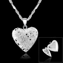 Genuine 925 Sterling Silver Pendant Necklaces White Heart Shape Open Case Frame Women Girls Anniversary Engagement Wholesale