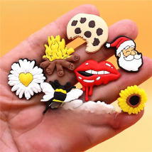 1Pcs PVC Bloody Lips Lovely Styles Sandals Shoe Charms Accessories Pink Mama Cookie Bonfire Clogs Shoe Buckle Fit Kids Gifts