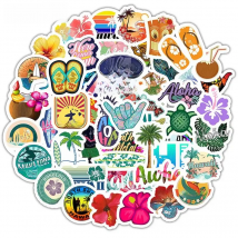 10/30/50PCS Cartoon Hawaii Tropical Beach Sticker Summer Hibiscus Flower DIY Toys Laptop Skateboard Luggage Helmet Stickers F5