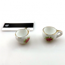 50pcs chinese style teacup ceramic charms for jewelry, 16x11x9mm ceramic pendants with flower printed