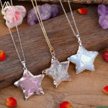 Aura White Roses Crystal Stars Pendant Necklace For Women Fashion Obsidian Agate Gemstone Star Necklace Boho Summer Jewelry Gift