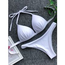 2025 Halter Bra Cup Bikini Sexy Swimsuit Female White Swimwear Women Push up Bikini set Brazilian Bathing Suit Bandeau Swim suit