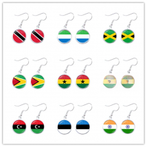 Trinidad,Sierra leone,Jamaica,Guyana,Ghana,UK,Libya,Estonia,India National Flag Glass Cabochon Drop Earrings Jewelry For Women