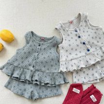 2025 Summer New Girls Sleeveless Floral Cardigan + Shorts 2pcs Suit Kids Baby Girls Cotton Vest Clothes Set Toddler Outfits