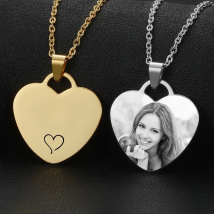 Customized Necklaces Printed Colorful Photo Name Engraved Stainless Steel Heart Pendant Chain Necklace Jewelry For Women ID Tag