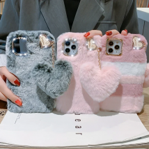 Luxury Love Pendant Phone Case For iPhone 15 Pro Max 14 13 12 11 X XS XR 8 7 6 6S Plus SE 2020 Cute Warm Winter Plush Fur Covers
