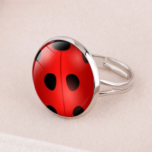 FIMAODZ Red Ladybird Insect Ring Cat Paw Glass Cabochon Adjustable Rings For Girls Kids Cartoon Animal Jewelry