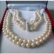 Charming 2 Rows 7-8 8-9MM white akoya saltwater shell pearl necklace Beads Jewelry Natural Stone 17-18"AAA BV340 Wholesale Price