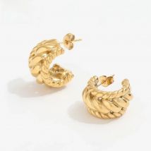 Joolim Jewelry High Quality PVD Wholesale Tarnish Free Retro Rope Bubble Hoop Stainless Steel Earring for Women