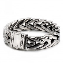 Fongten Men Charms Bracelet Stainless Steel Link Chain Shiny Bangle Bracelets Men Hip Hop Silver Color Heavy Jewelry