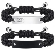 Vnox Personalized Valentines Day Gift for Couples, Adjustable Braided Woven Rope Bracelets, Love Promise Bracelets for Wife Her