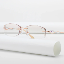 ZIROSAT 88038 Tint Lenses Myopia Glasses Reading Glasses Diamond Cutting Rimless Titanium Glasses Frame for Women