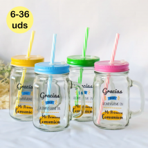Lote de 3 a 24 unidades de jarras comunion invitados, jarras de cristal con pajita, jarras de primera comunion, Detalles para niños comunion, Regalos orginales para invitados, Regalos para niños,